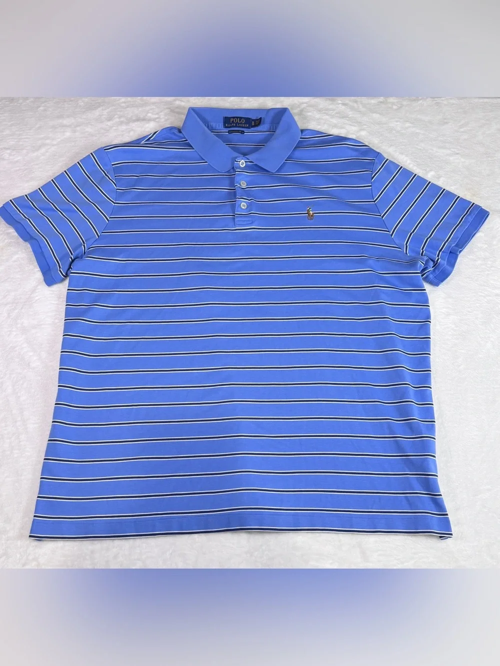 Polo Ralph Lauren Classic Fit Polo Shirt Men’s XL Blue Striped Pony Logo Golf